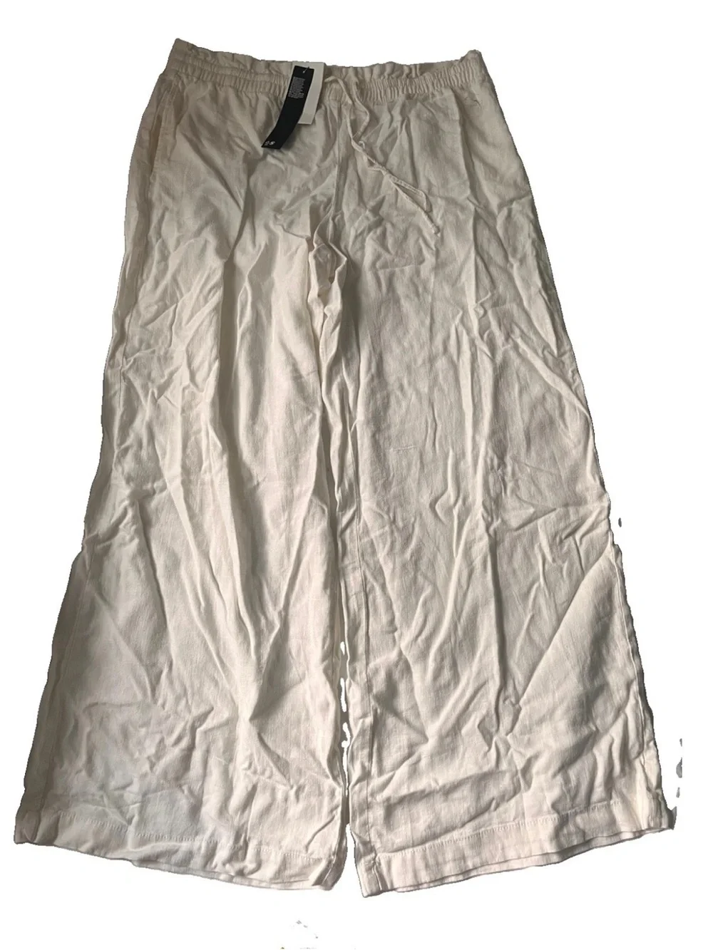 H&M White Linen Drawstring Pants, Size M Medium